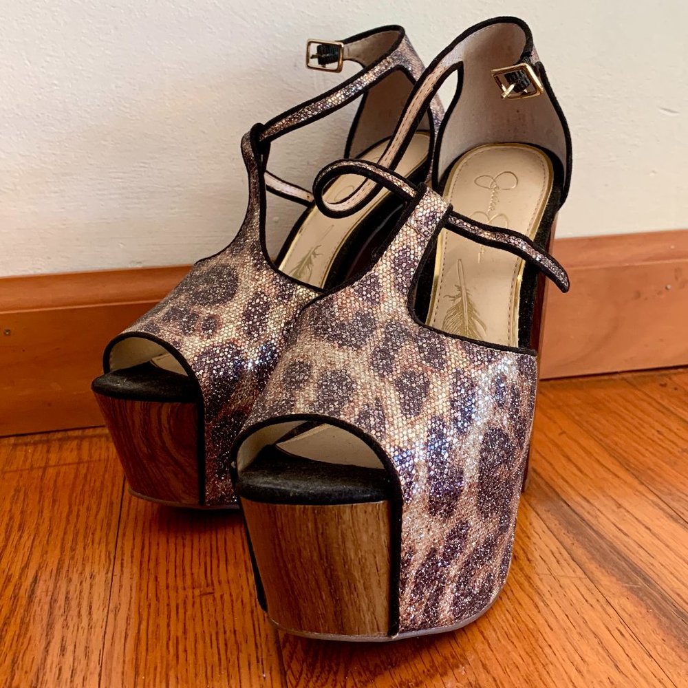 JESSICA SIMPSON DANY 7M Leopard Glitter Special Edition Platform Sandal